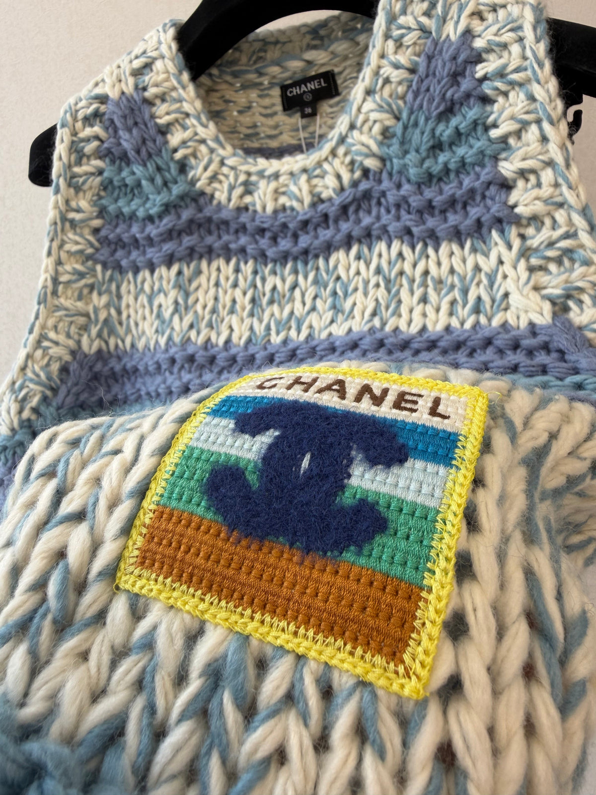 Chanel 26s Knit Vest Striped Blue White Cashmere 429784
