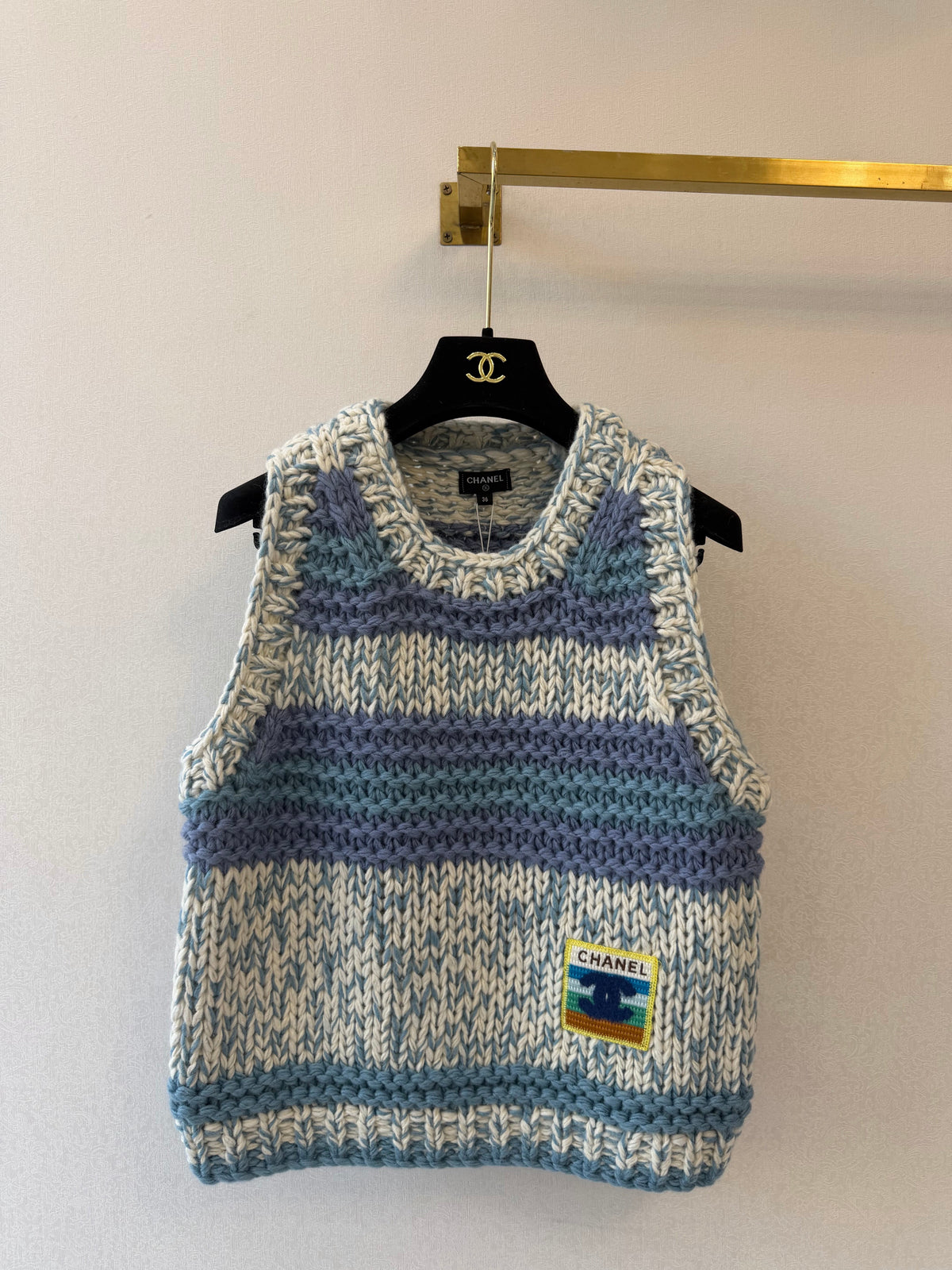 Chanel 26s Knit Vest Striped Blue White Cashmere 429784