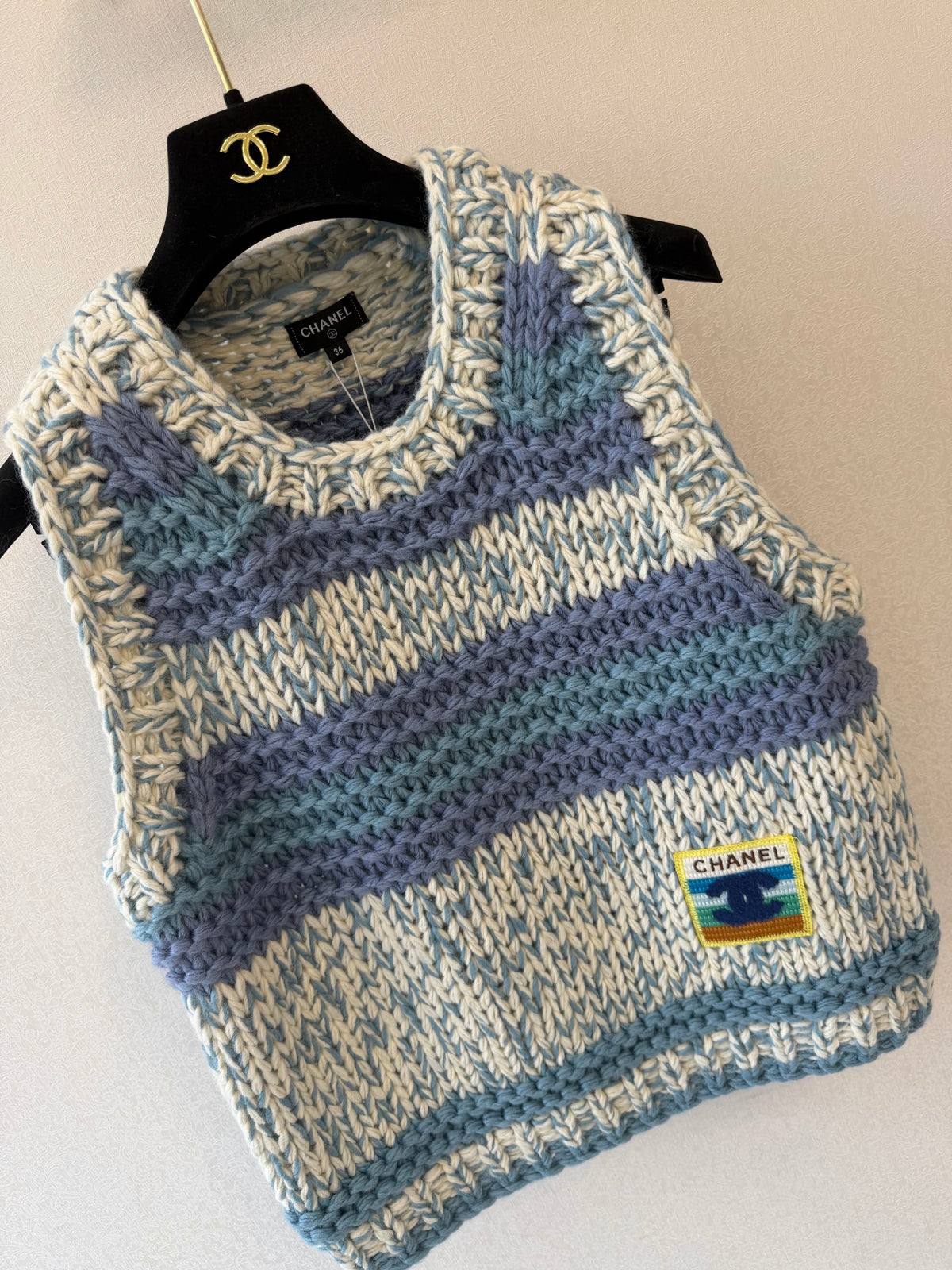 Chanel 26s Knit Vest Striped Blue White Cashmere 429784