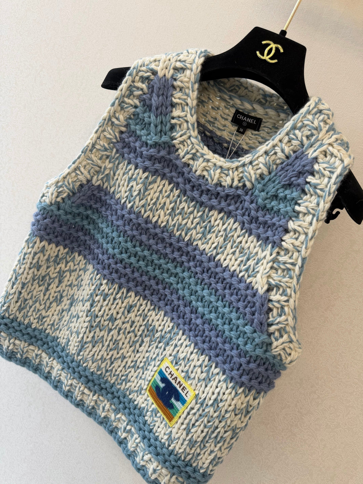 Chanel 26s Knit Vest Striped Blue White Cashmere 429784
