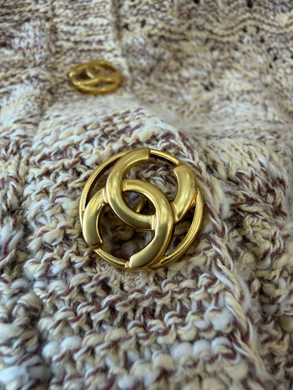 Chanel 26s Open Knit Cardigan Beige Cotton Wool 429779