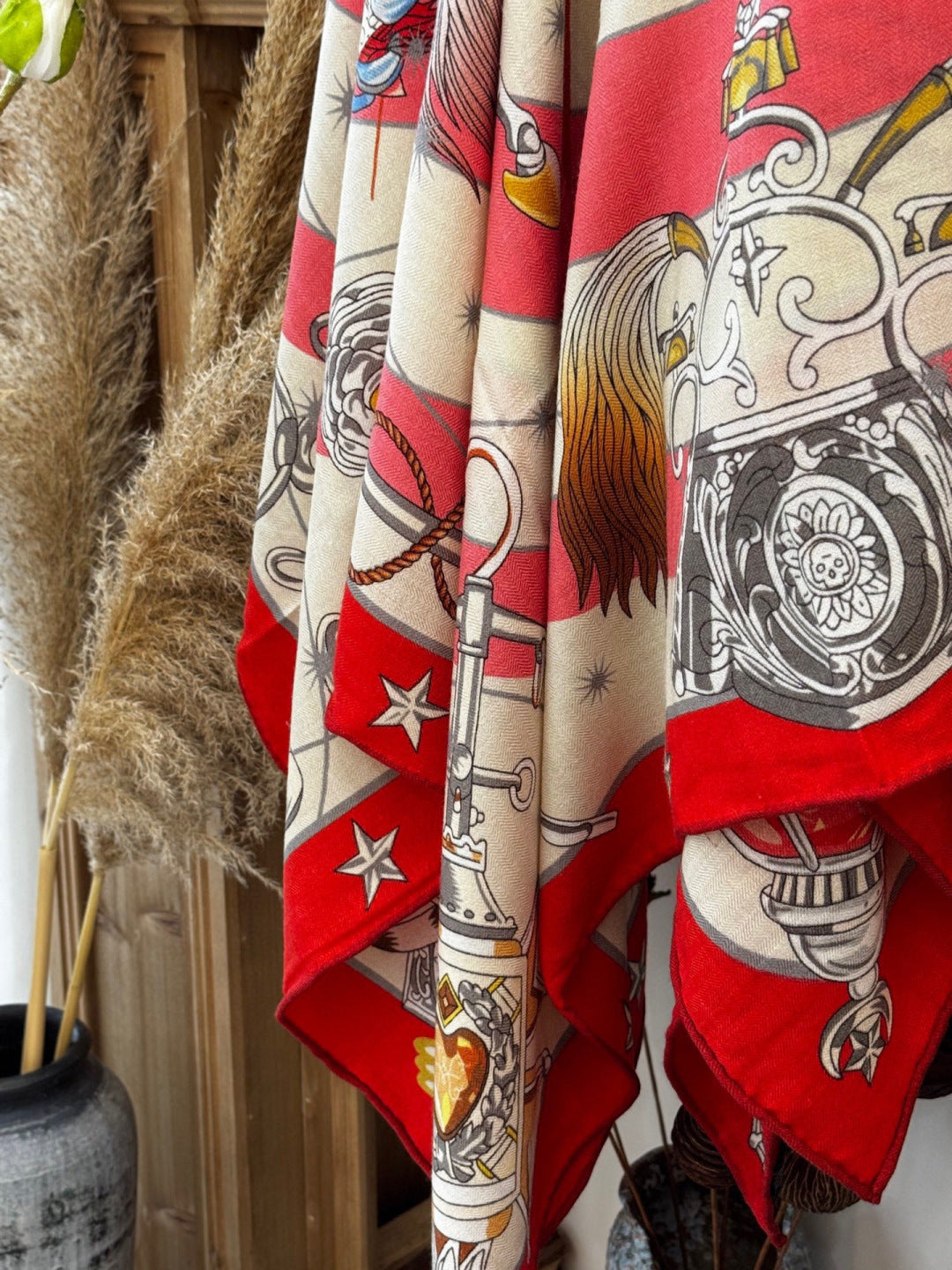 HM Starry Night Chorus Double-Sided Scarf 140cm Red Silk Cashmere 143717