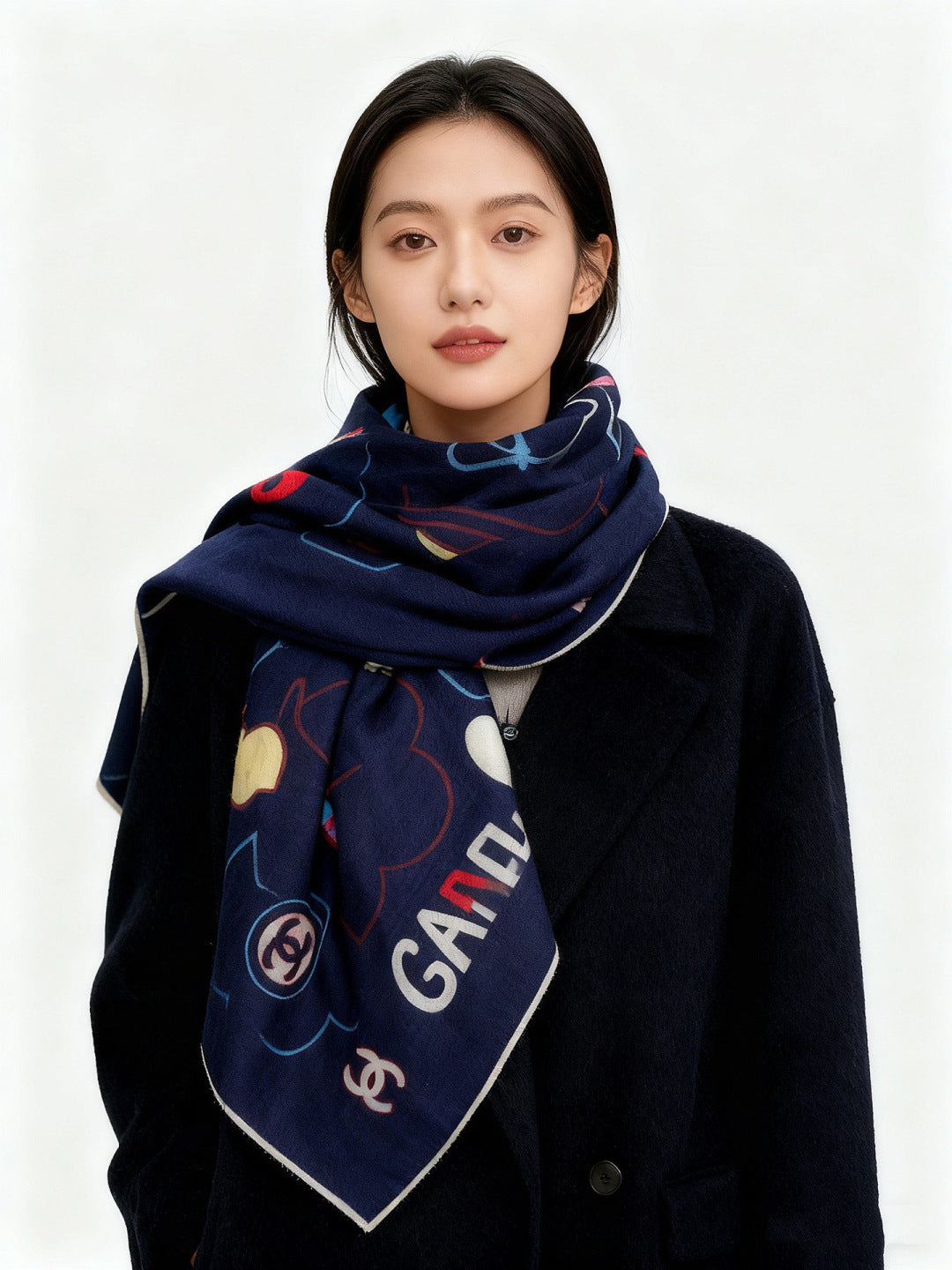 CC Scarf 135cm Navy Blue Mulberry Silk Cashmere 143722