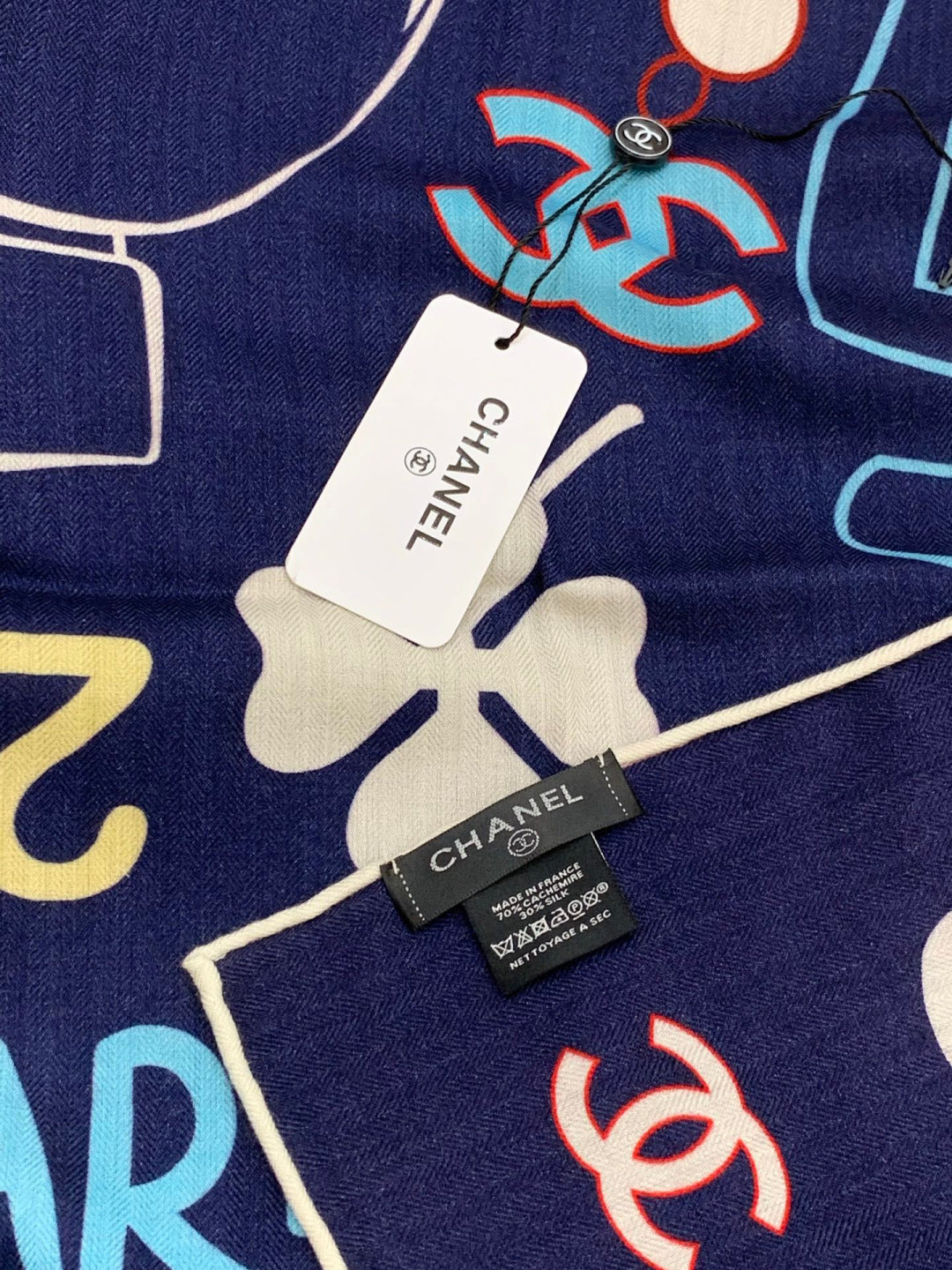 CC Scarf 135cm Navy Blue Mulberry Silk Cashmere 143722