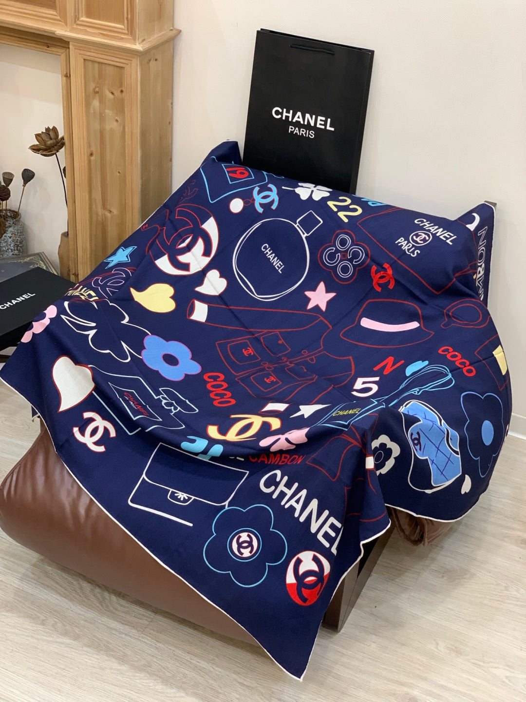 CC Scarf 135cm Navy Blue Mulberry Silk Cashmere 143722
