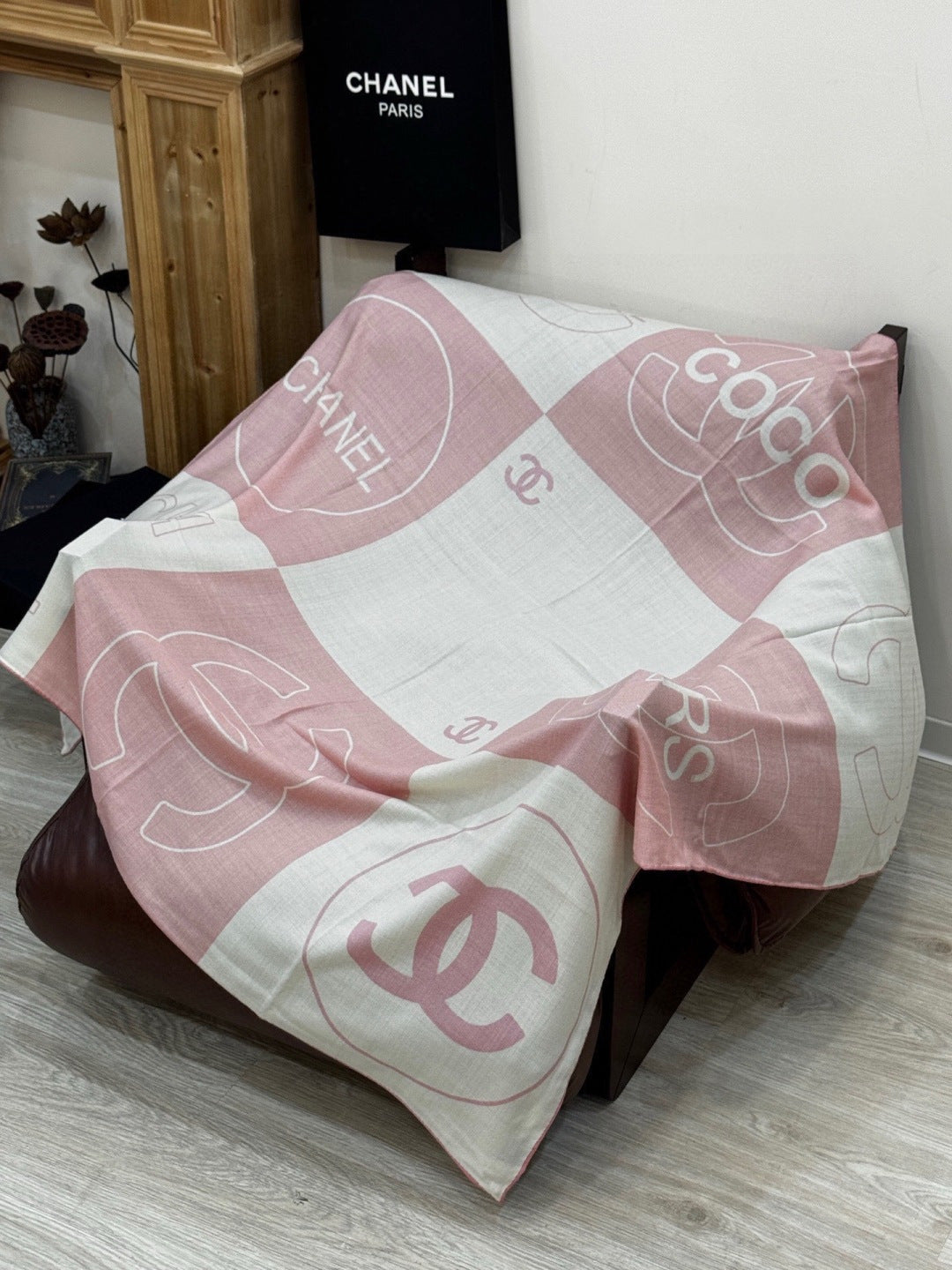 CC Double-Sided Scarf 135cm Light Pink White Silk Cashmere 153150
