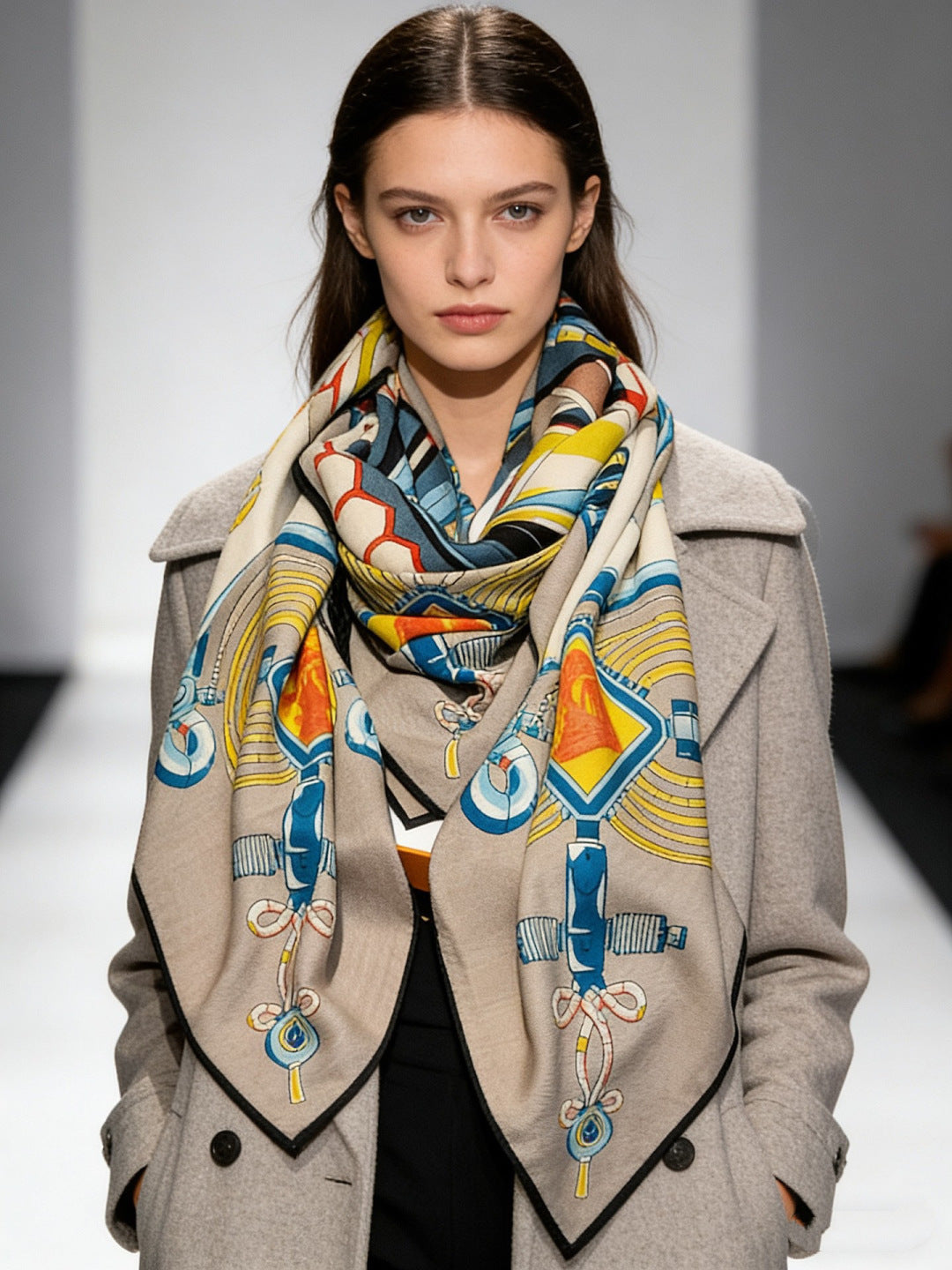 HM 26s Double-sided Scarf 140cm Vert Gris Silk Cashmere 153160
