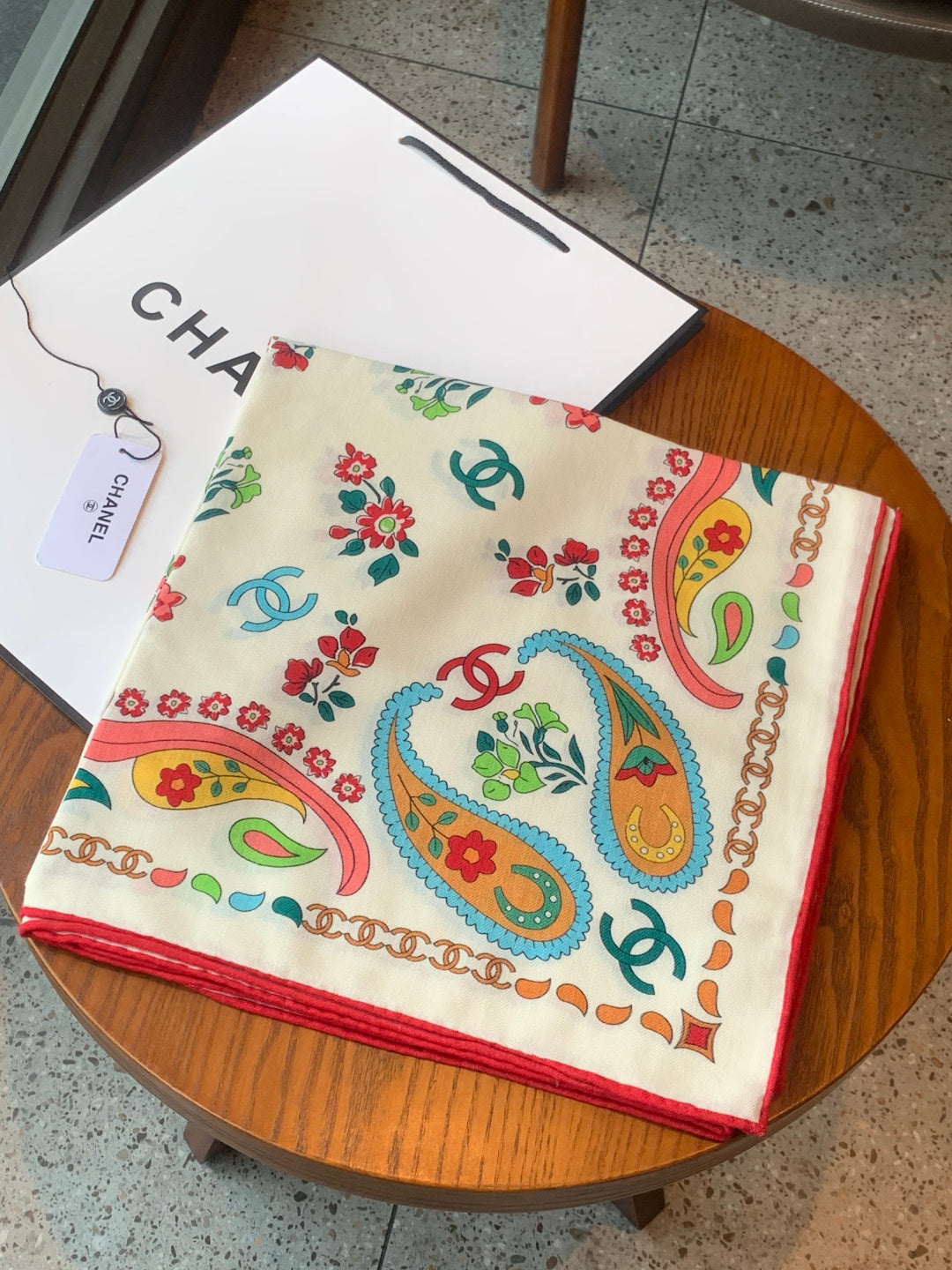 CC Double-Sided Scarf 135cm Ivory Multicolor  Mulberry Silk Cashmere 153168