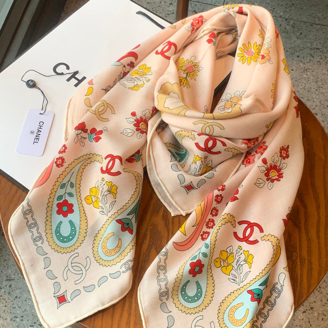 CC Double-Sided Scarf 135cm Ecru Off-white Cream  Mulberry Silk Cashmere 153170