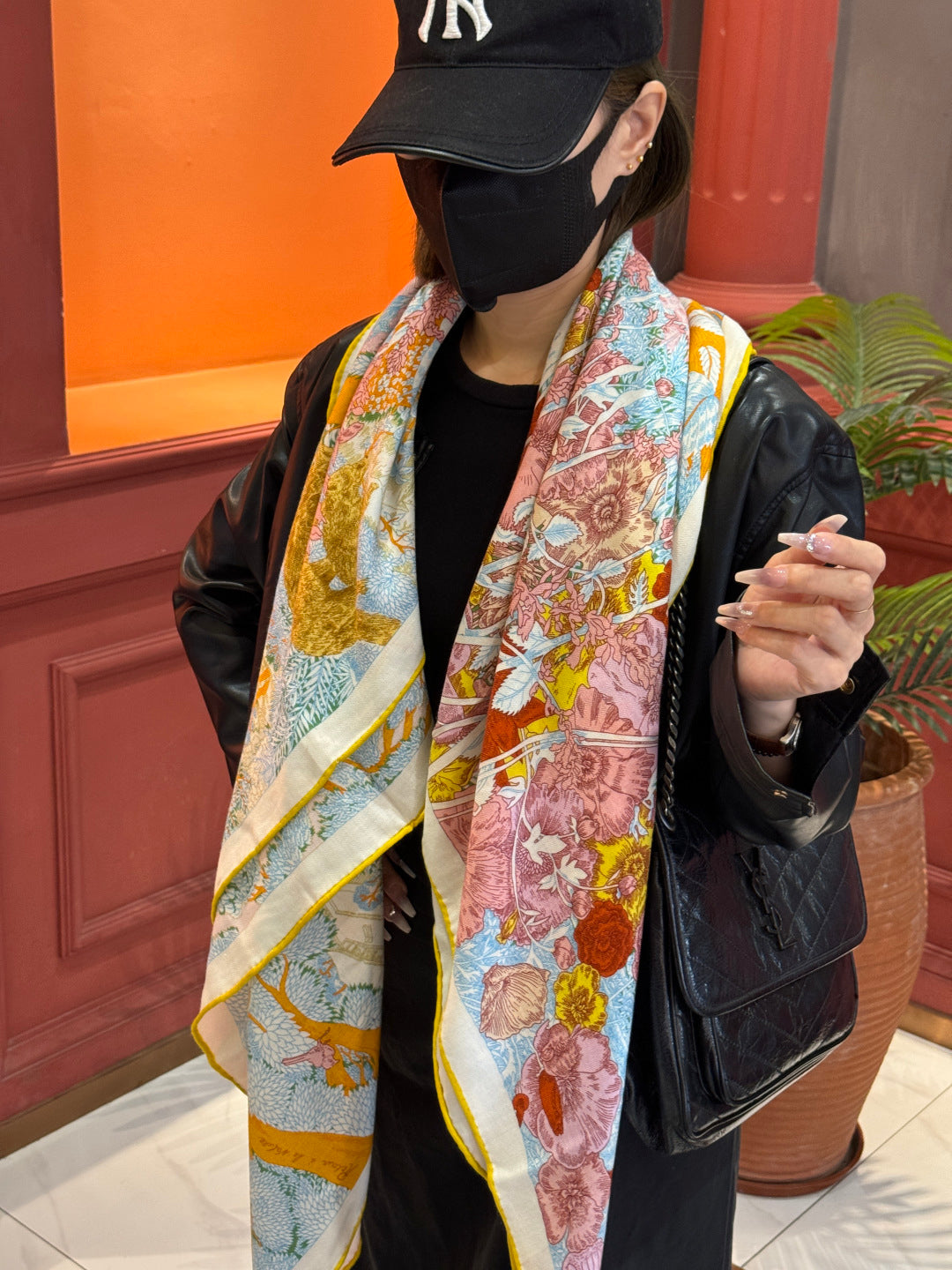 Retour a la Nature Scarf 140cm Yellow Colorful Cashmere Silk
