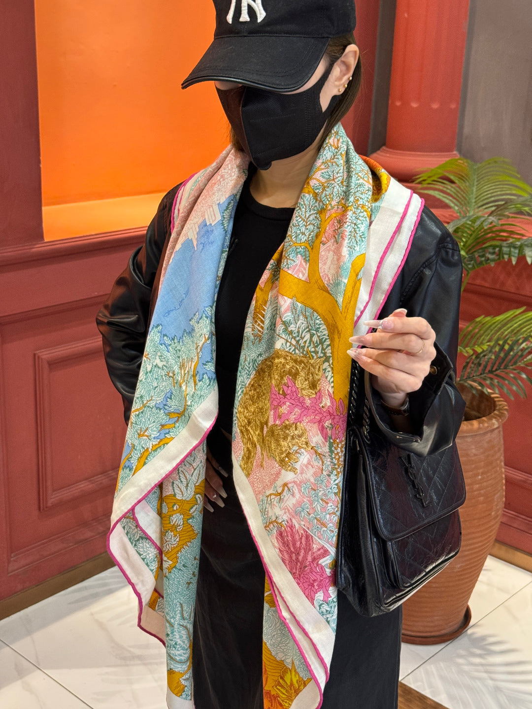 Retour a la Nature Scarf 140cm Pink Colorful Cashmere Silk