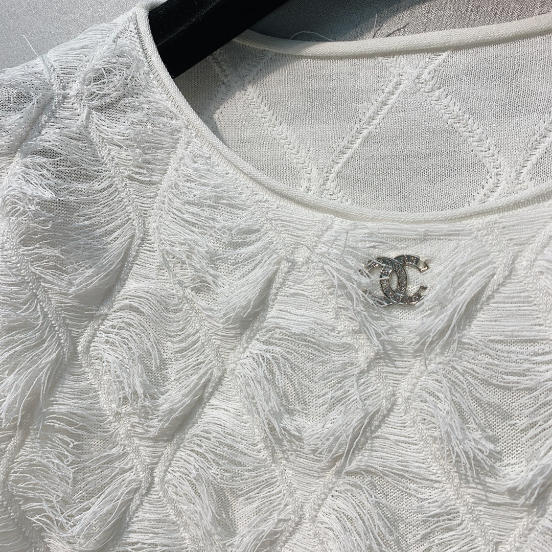 CC SS26  Feather-Trimmed Chiffon Top White Chiffon 350962