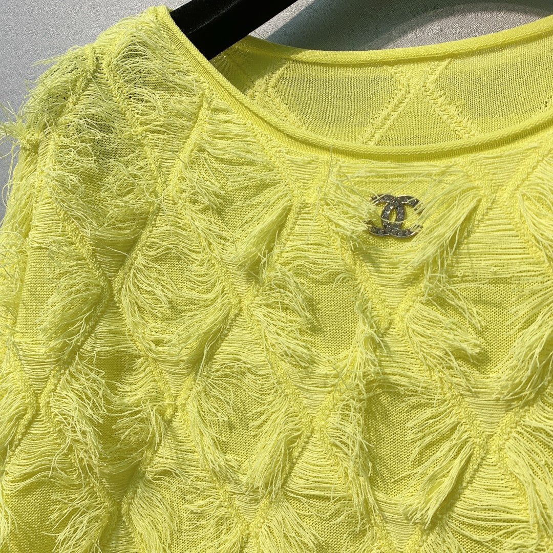 CC SS26  Feather-Trimmed Chiffon Top Neon Chiffon 350965