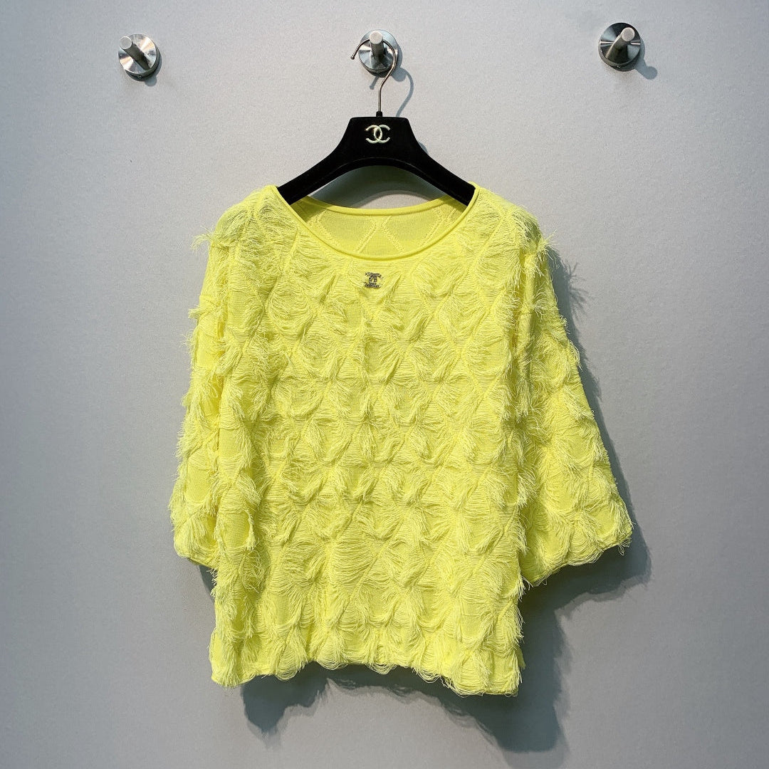CC SS26  Feather-Trimmed Chiffon Top Neon Chiffon 350965