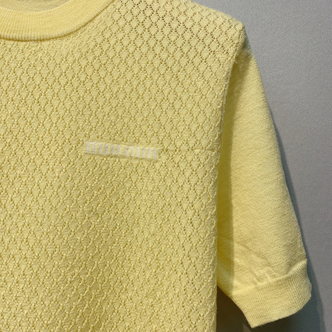 Miu Miu Knit Short-Sleeve Yellow Linen Tencel 362611