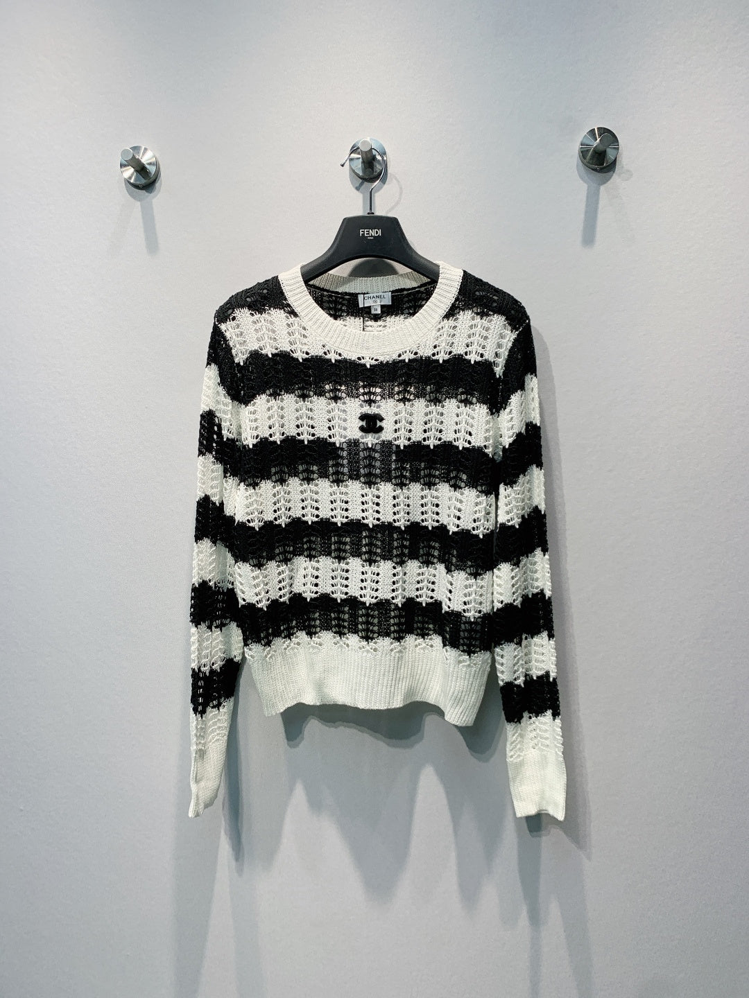 CC 26s Striped Openwork Sweater Black White 406249