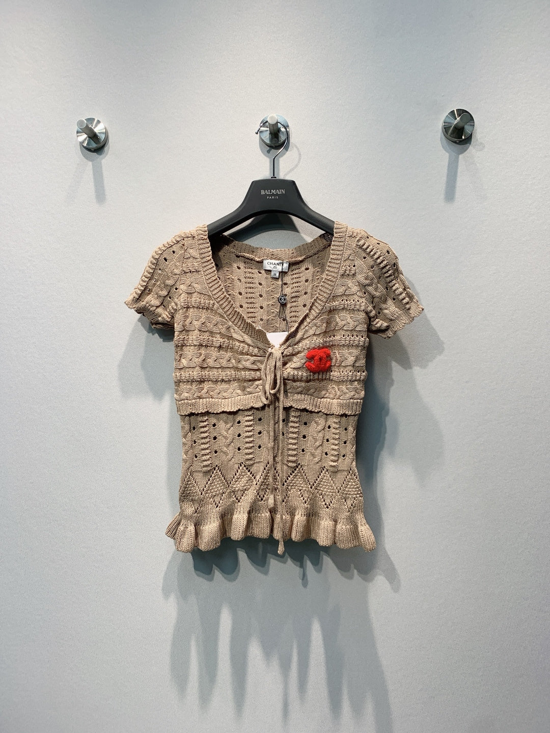 CC 26s Cable Sweater with Ruffles Taupe Knit 406278