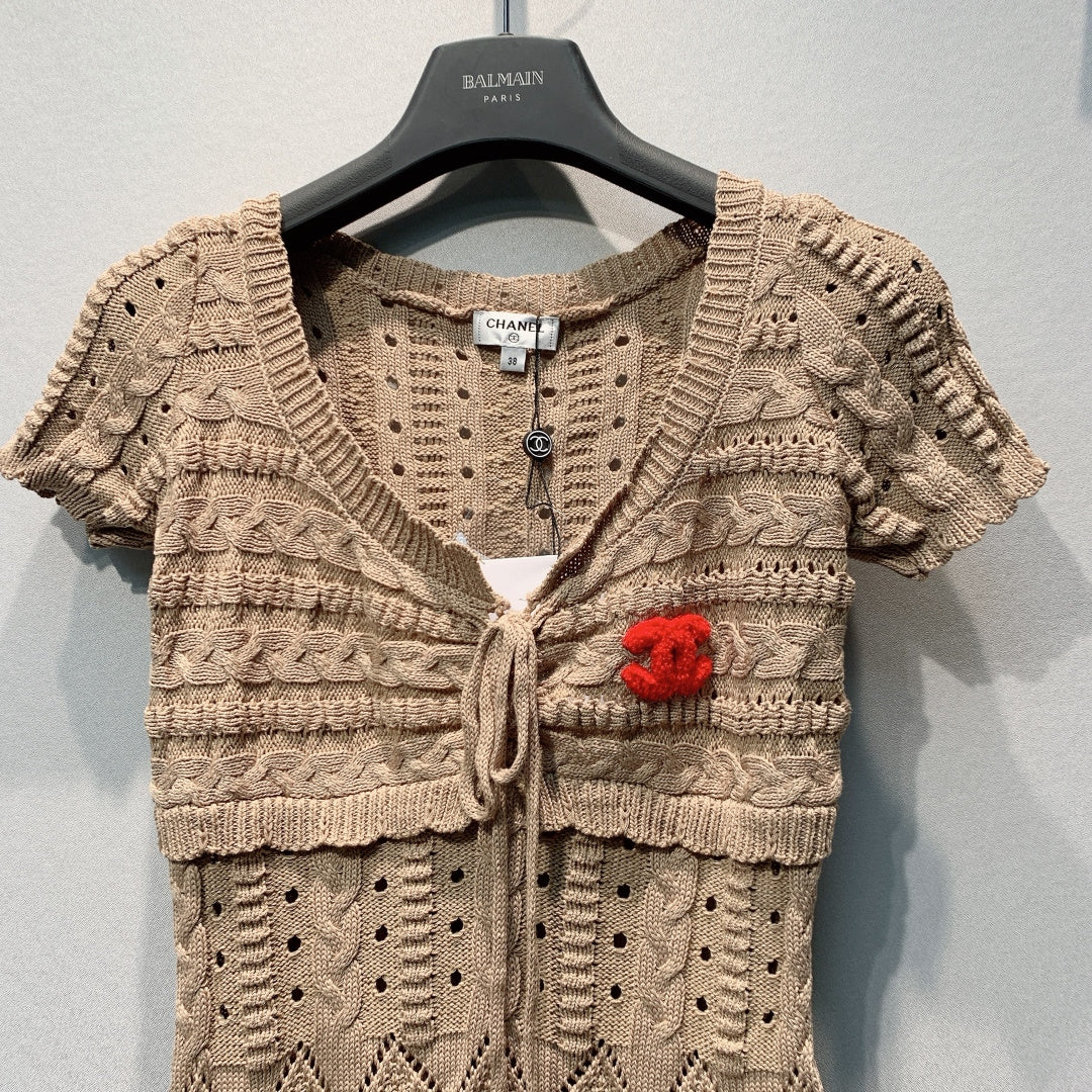 CC 26s Cable Sweater with Ruffles Taupe Knit 406278
