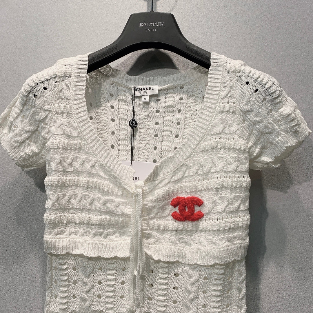CC 26s Cable Sweater with Ruffles White Knit 406279