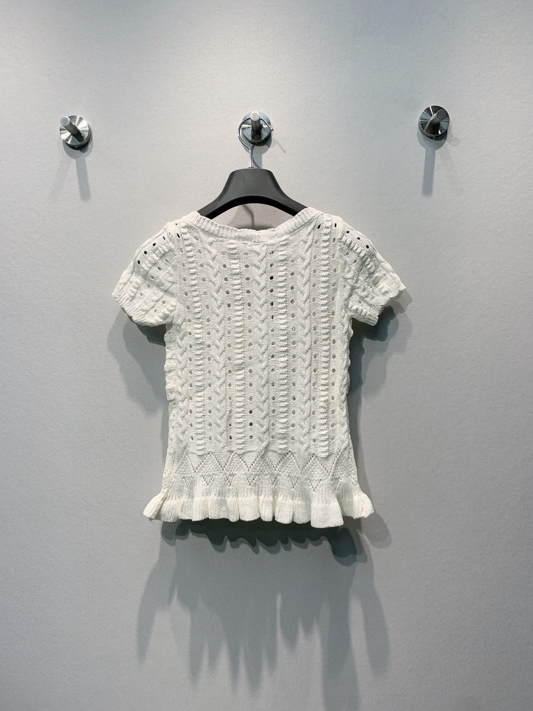 CC 26s Cable Sweater with Ruffles White Knit 406279