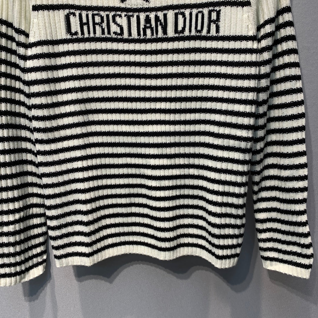 CD 26s Lucky Star Striped Knit Sweater Black Cream Wool 413832