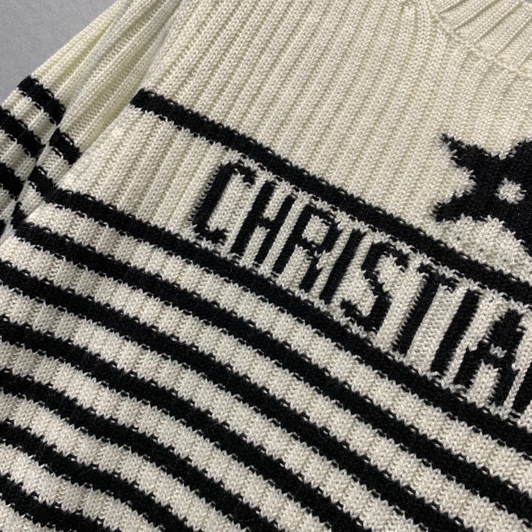 CD 26s Lucky Star Striped Knit Sweater Black Cream Wool 413832