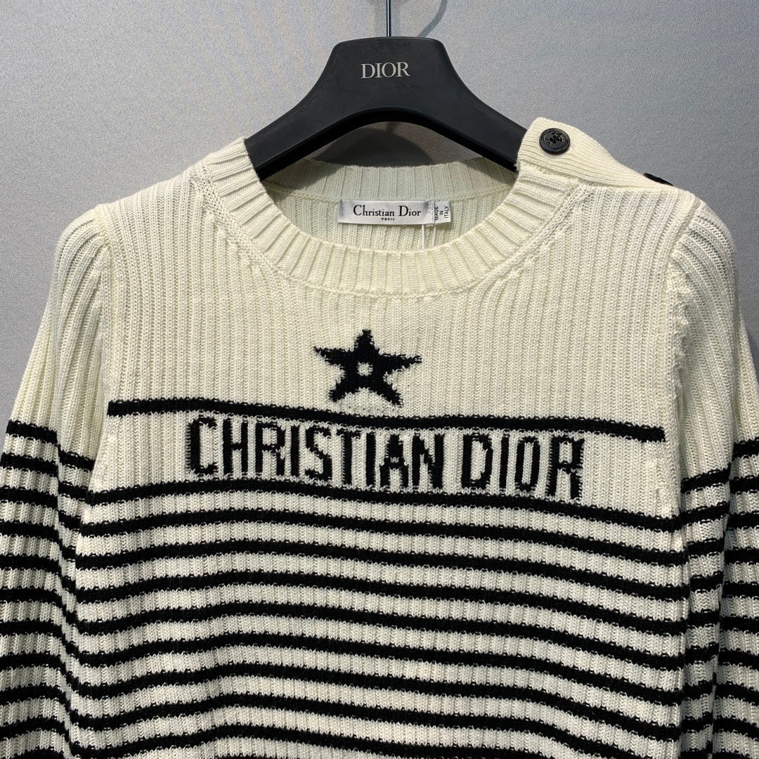 CD 26s Lucky Star Striped Knit Sweater Black Cream Wool 413832