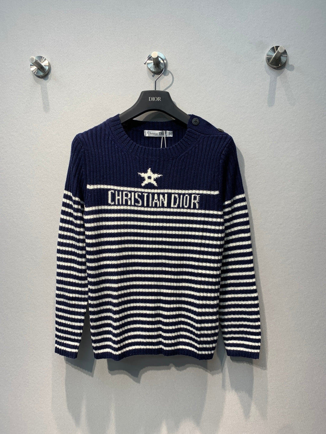 CD 26s Lucky Star Striped Knit Sweater Dark Blue White Wool 413833