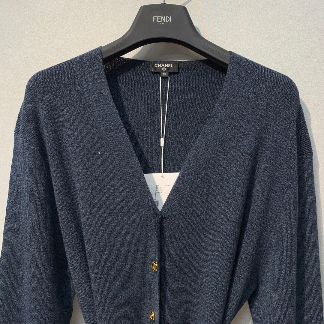 CC 26s Tie-front Knit Cardigan Dark Grey Wool 421209