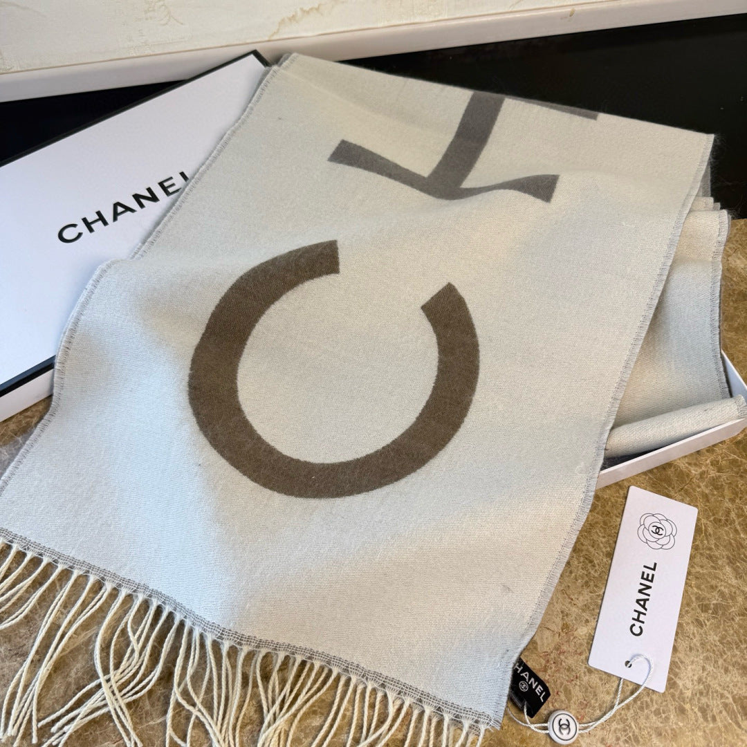 CC 25 Scarf 200cm White Brown Lambswool 968388