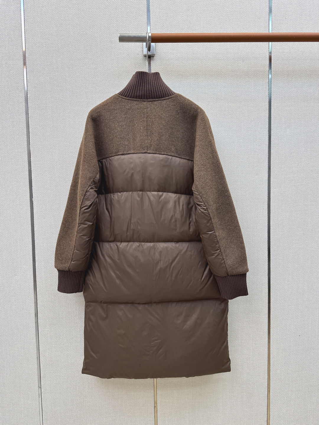 BC 26s Long Puffer Jacket Brown Down Recycled Nylon Fabric 419327