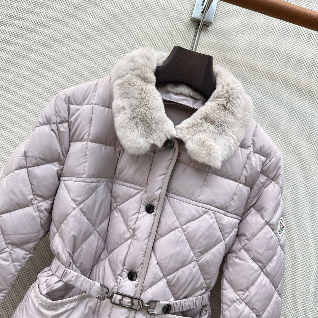 Moncler 26s Cygnes Belted Short Down Jacket Light Beige 419292