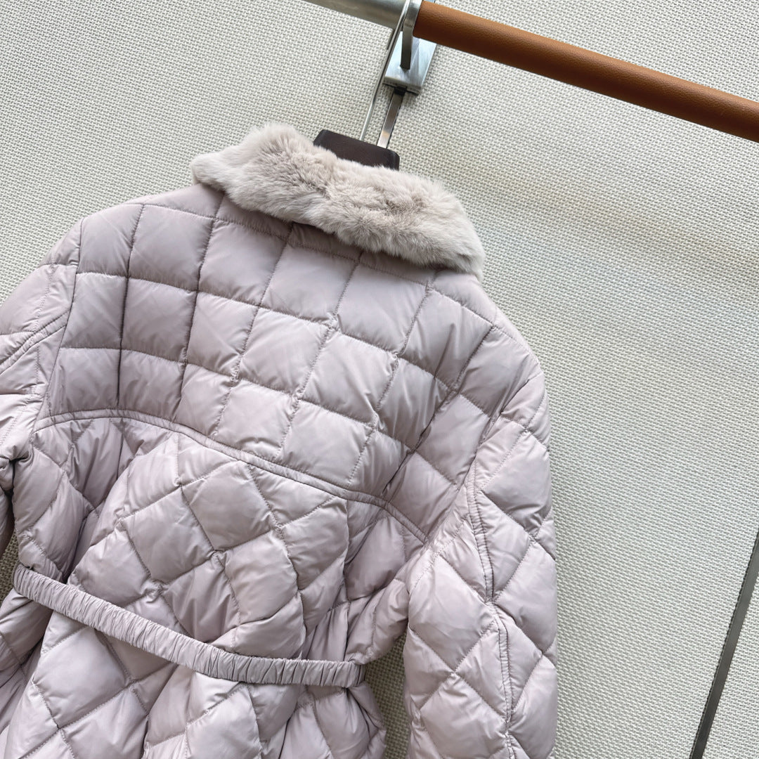 Moncler 26s Cygnes Belted Short Down Jacket Light Beige 419292
