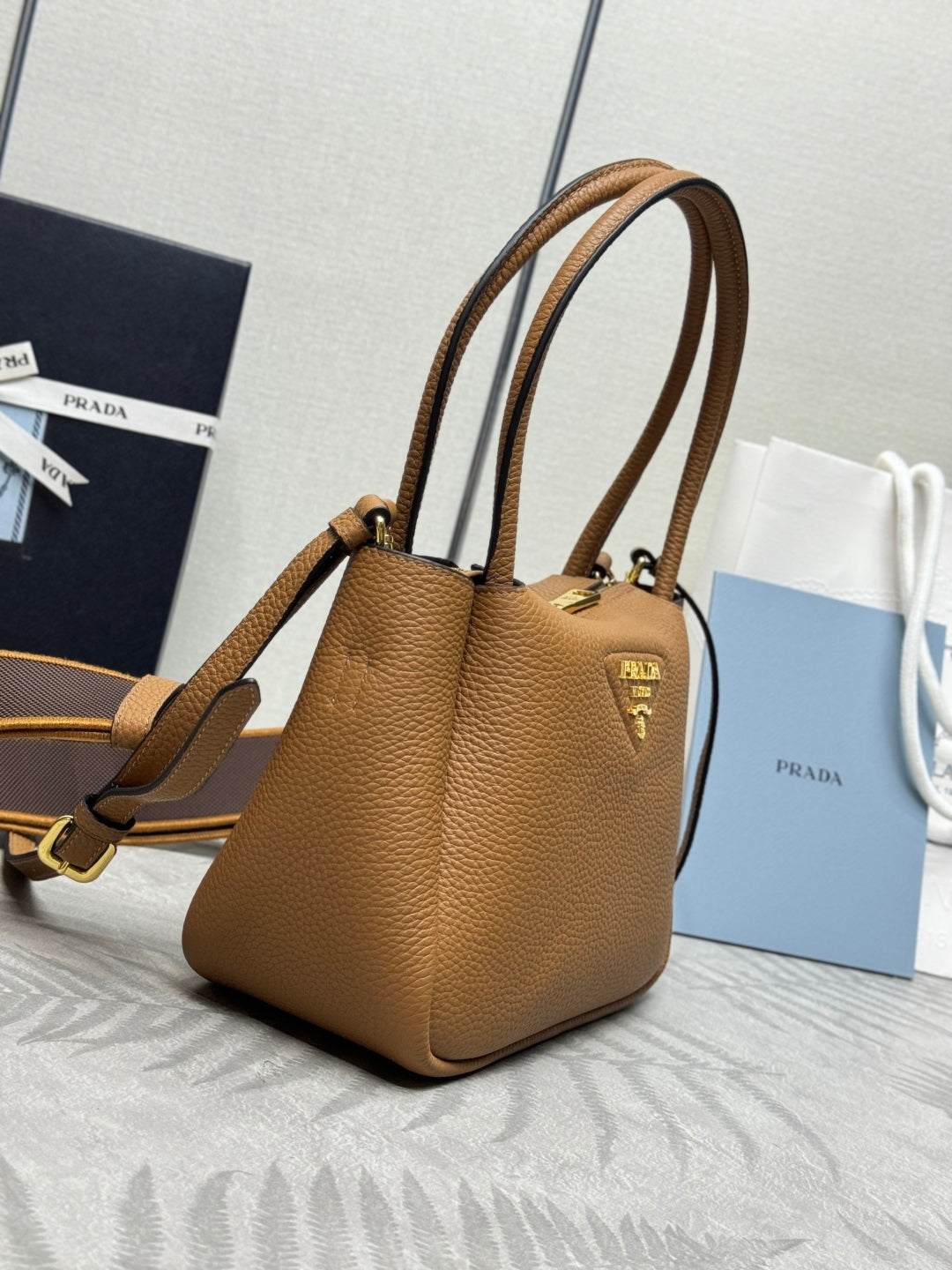 Prada Small Bag 23cm Caramel Grain Leather GHW