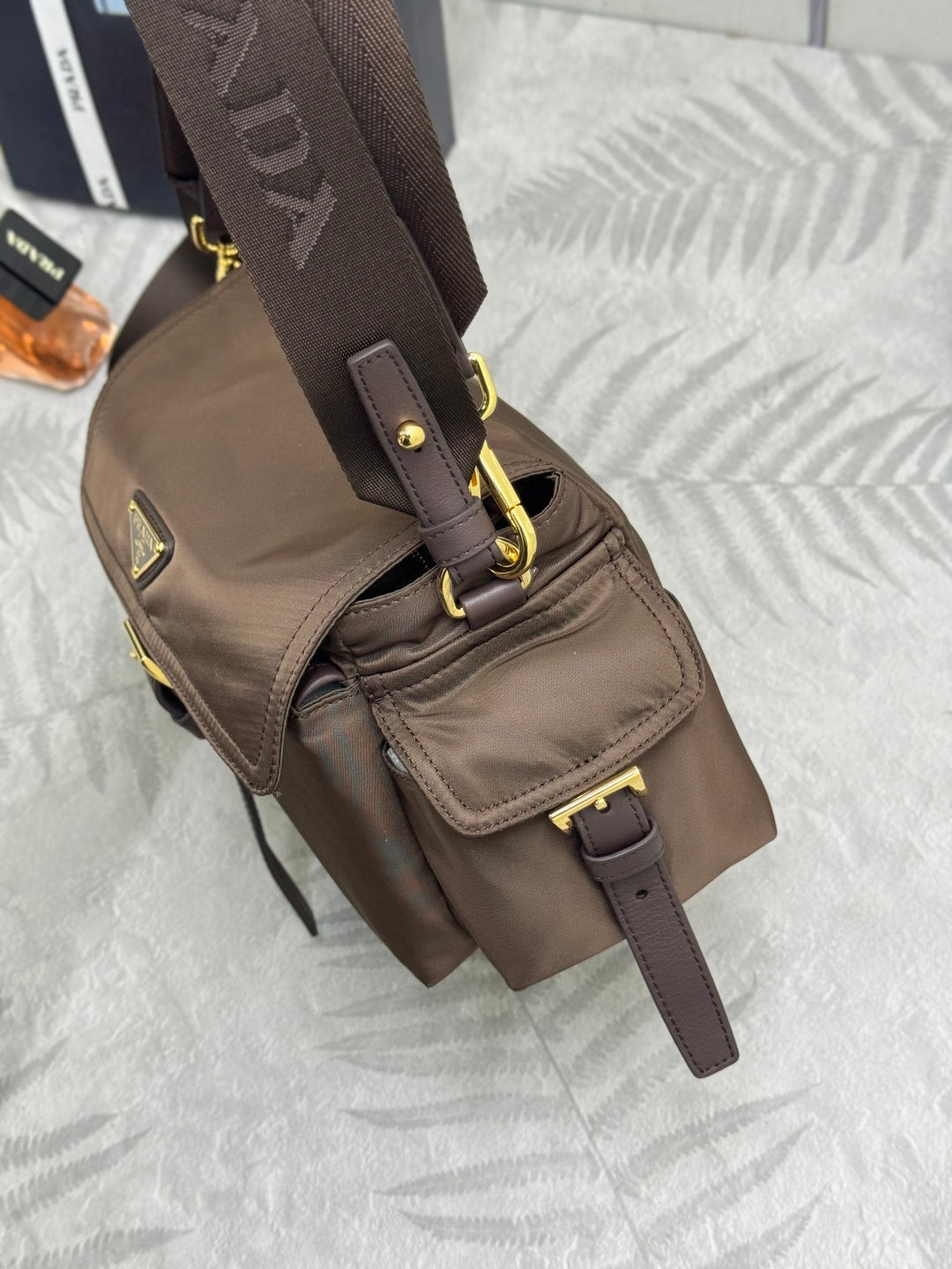Pra Explore Medium Shoulder Bag With Flap Brown Nylon 294025