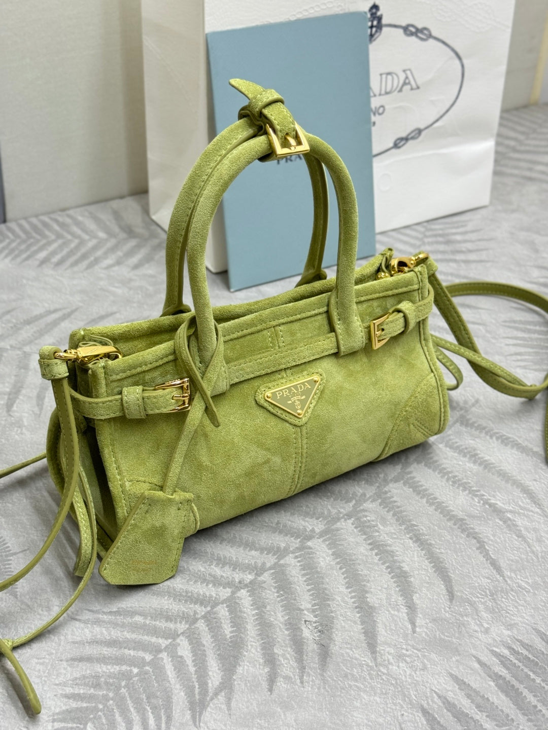 Pra Bonnie Bag 24cm Green Suede Leather 293818