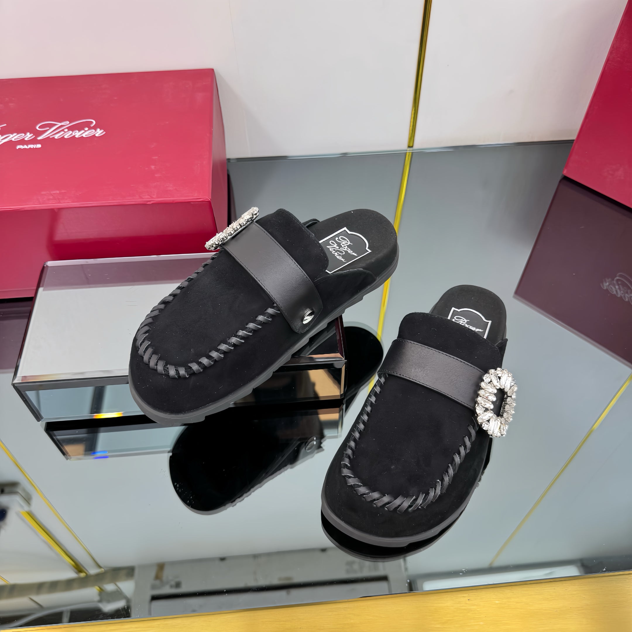 Viv 25 Birkenstock Mules Black Cowhide Fabric 250496