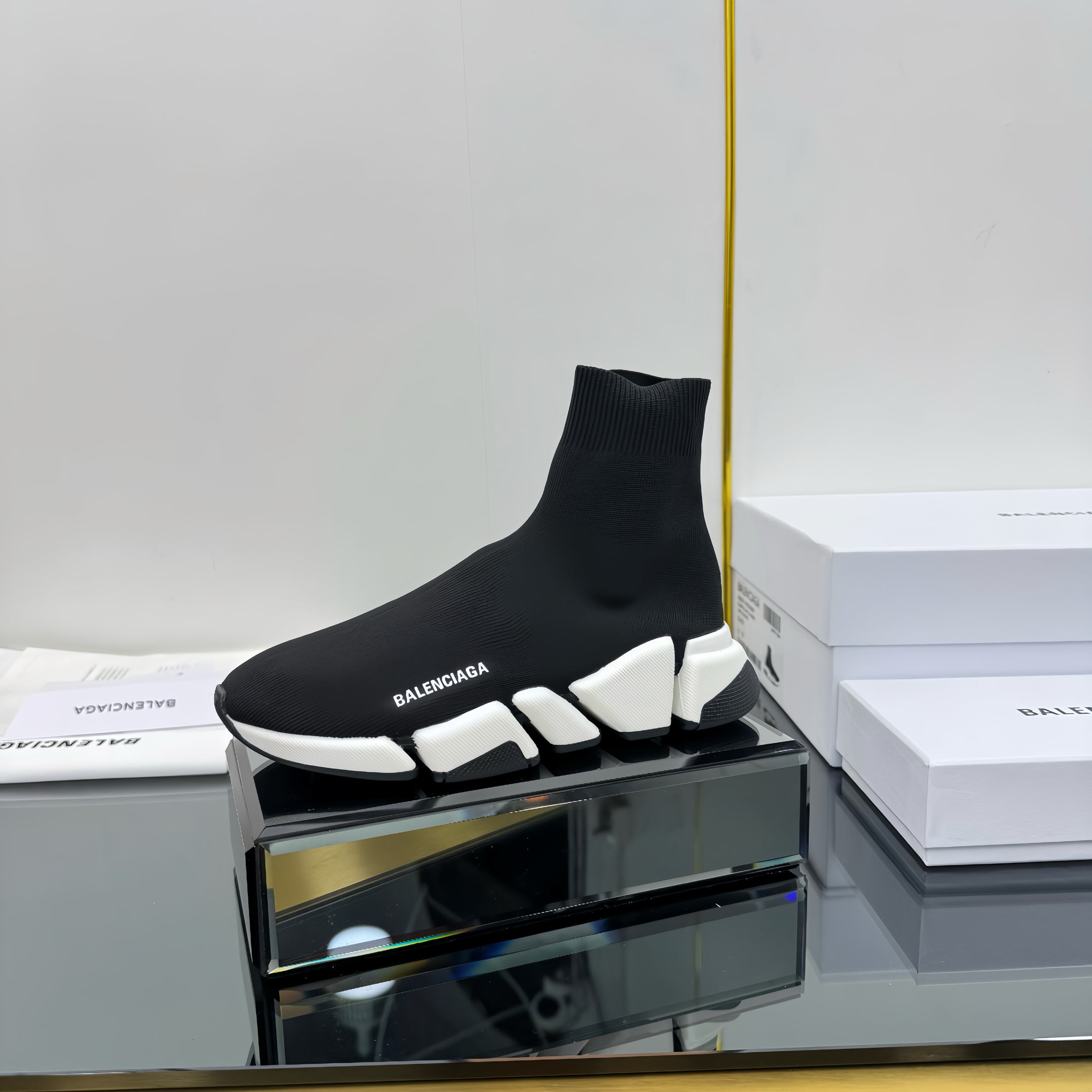 Balenciaga Speed Sneakers Black White Polyester Elastane 832616