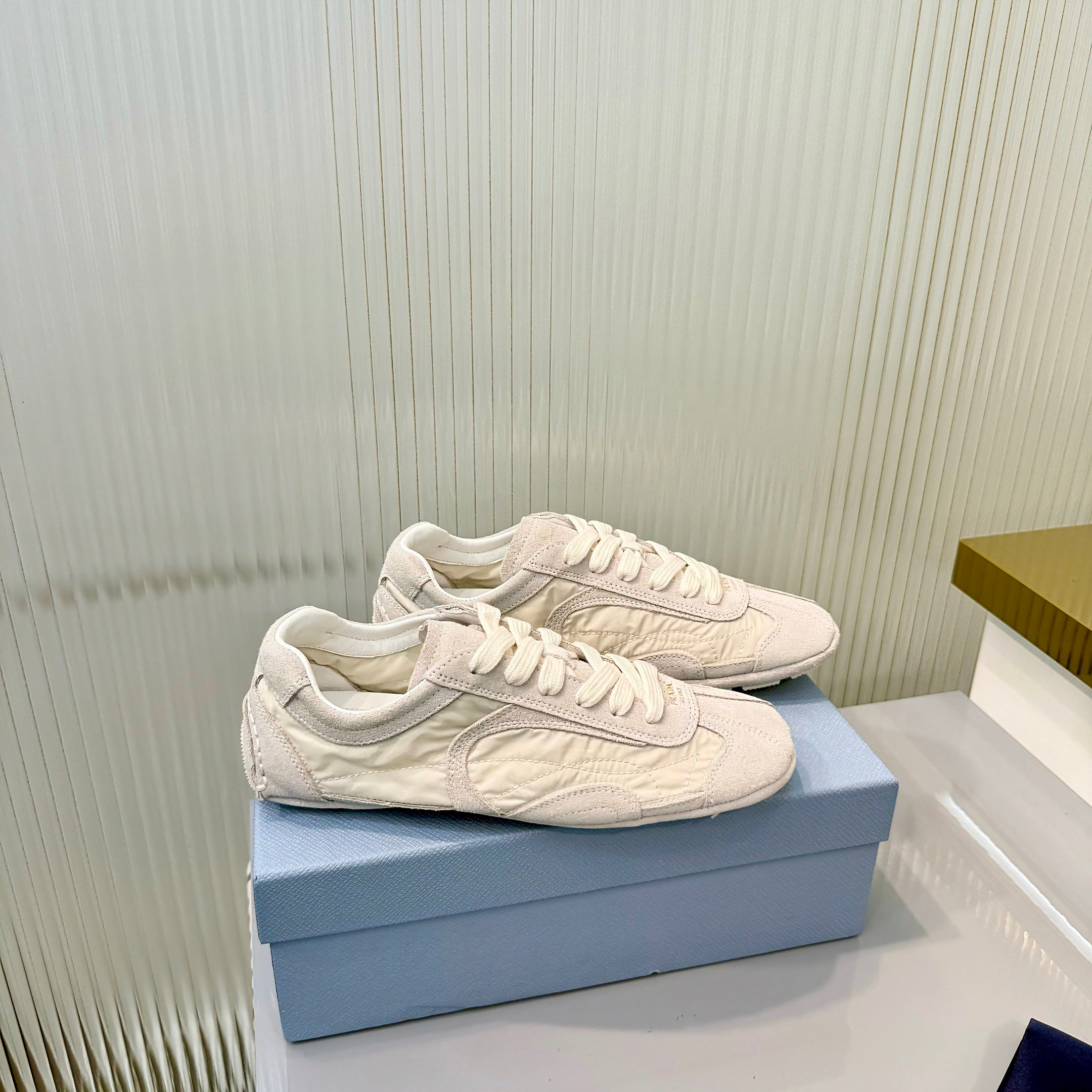 Prada Montecarlo Sneakers Grey Cream Re Nylon Suede 715030