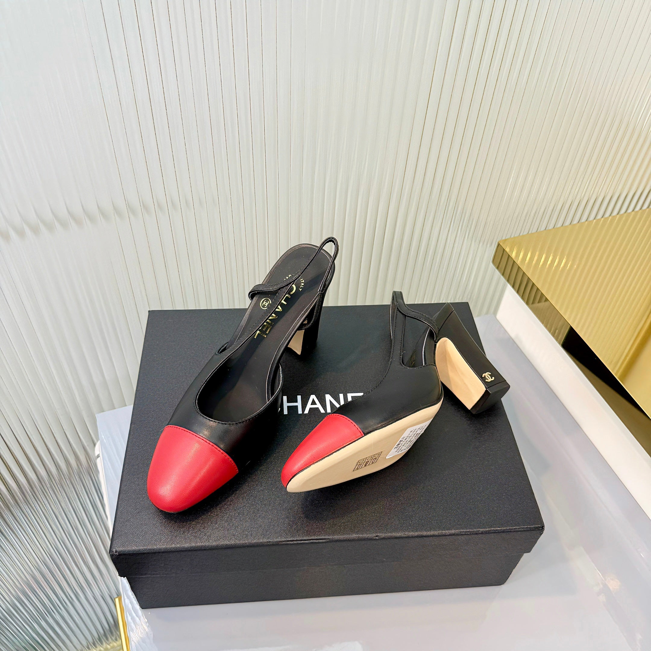 CC 26 Slingback High Heel 9cm Red Black Lambskin 714018