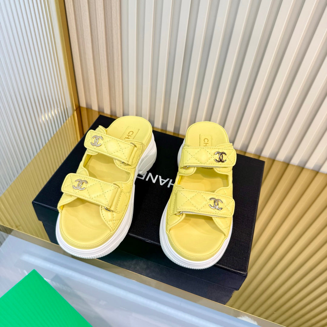 Chanel 26S Platform Sandals In Yellow Lambskin
