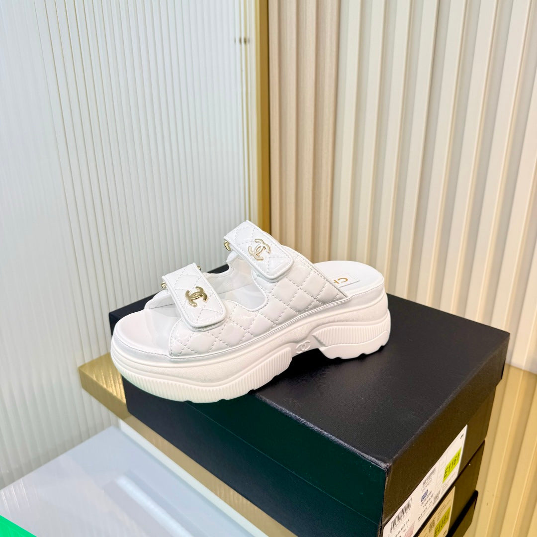 Chanel 26S Platform Sandals In White Lambskin