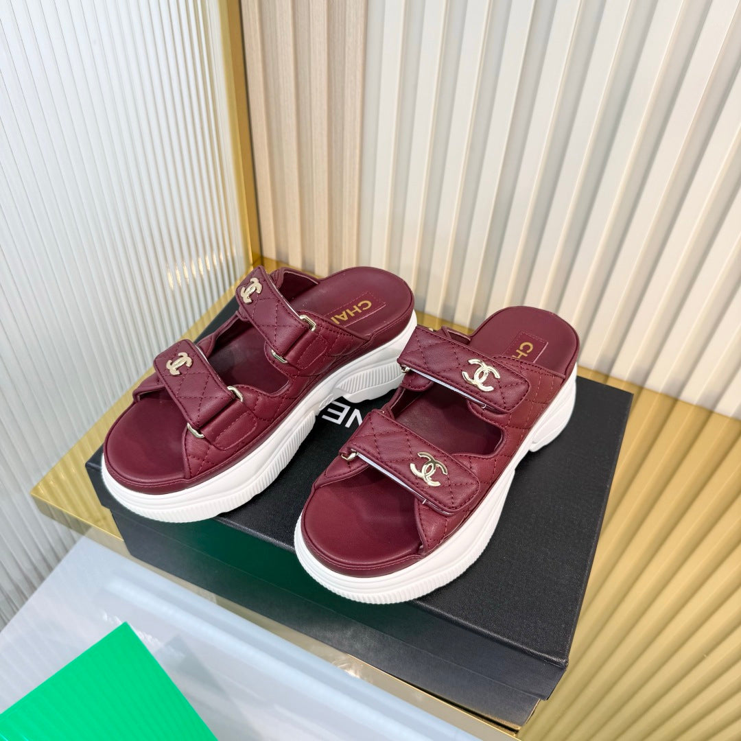 Chanel 26S Platform Sandals In Dark Red Lambskin