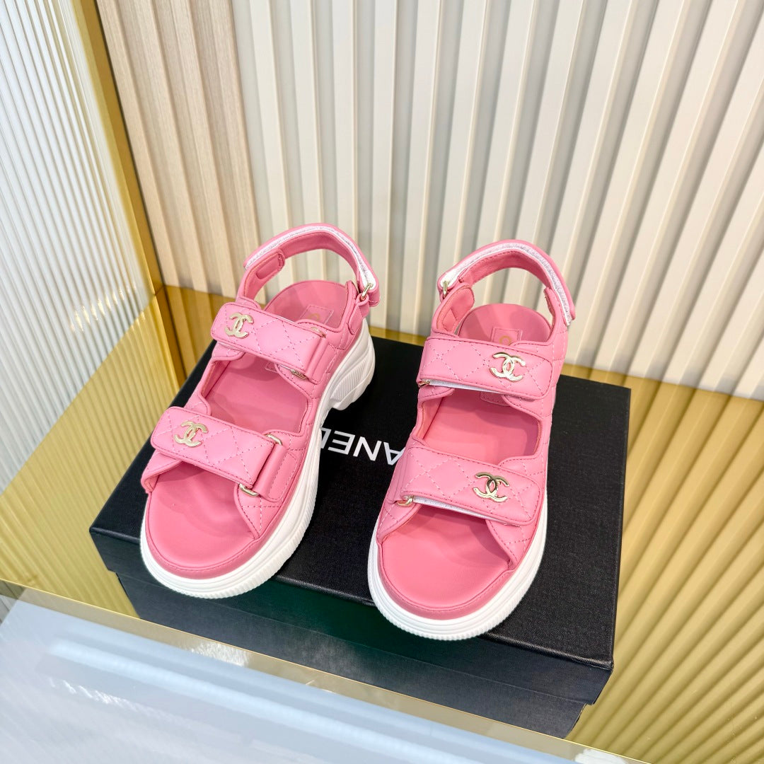 Chanel 26S Platform Velcro Sandals In Light Pink Lambskin