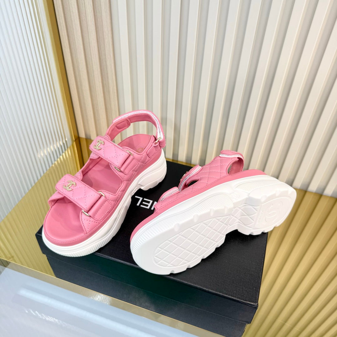 Chanel 26S Platform Velcro Sandals In Light Pink Lambskin