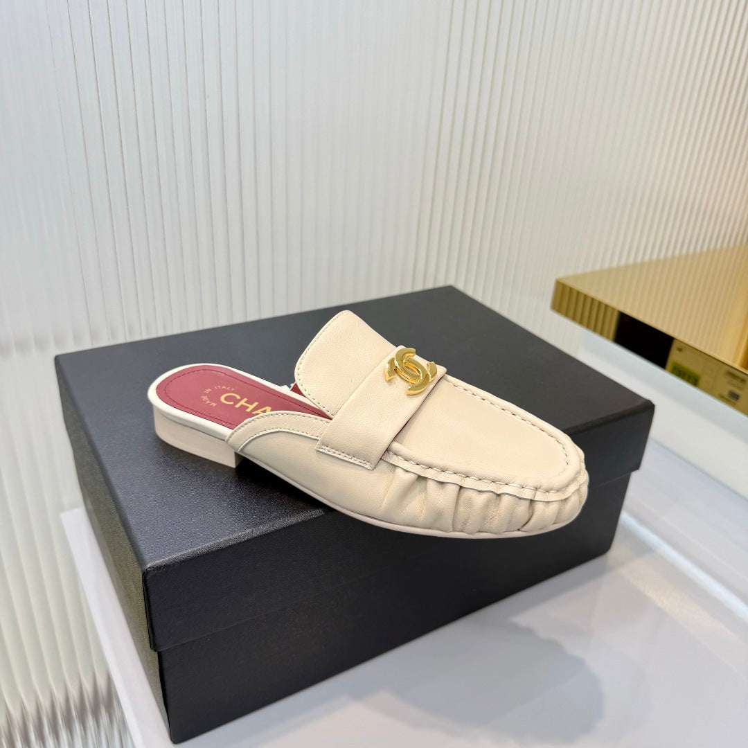 Chanel 26s Loafer Mules In Beige Calfskin With Cc Logo