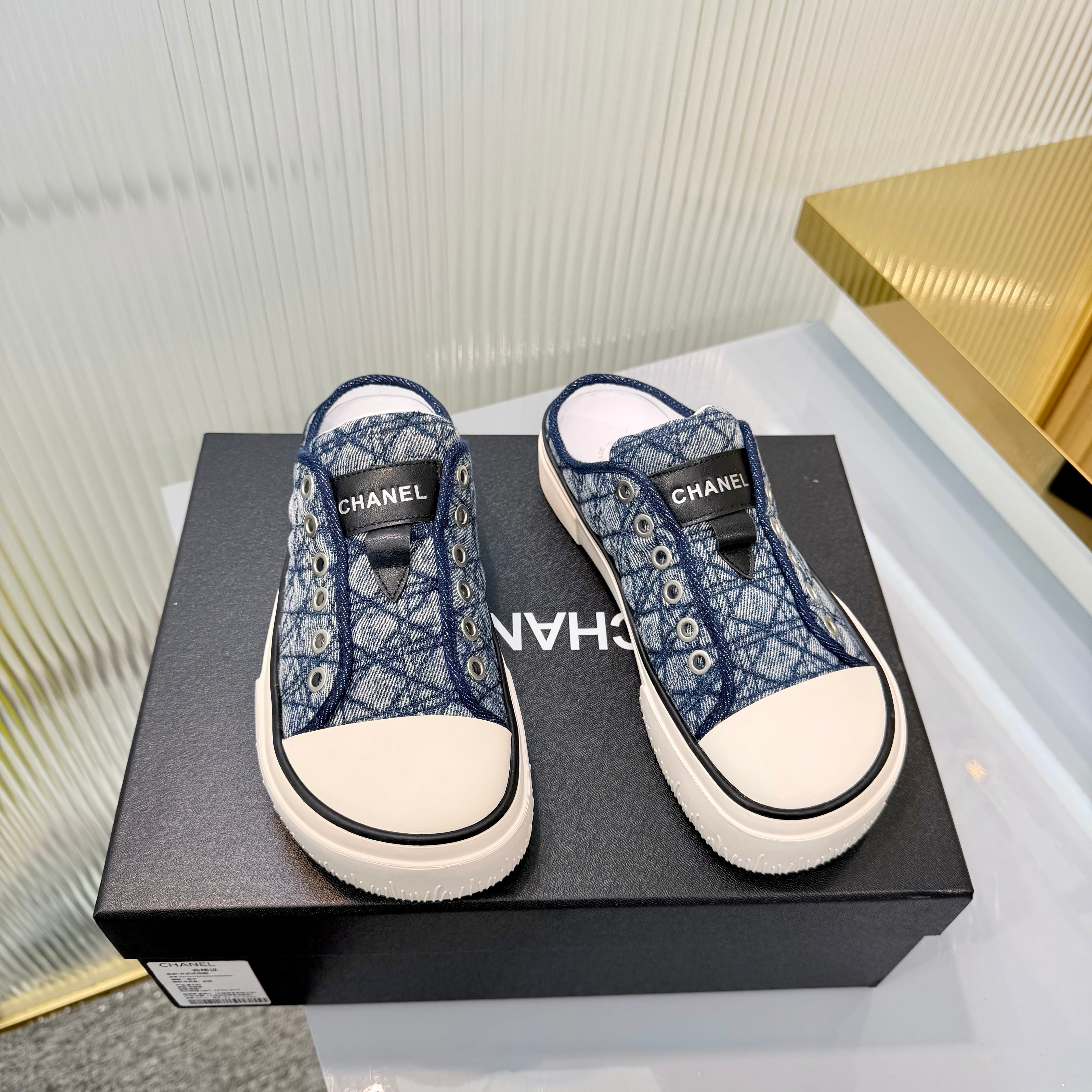 CC 26s Casual Sports Mules Dark Blue White Suede Cowhide 924002