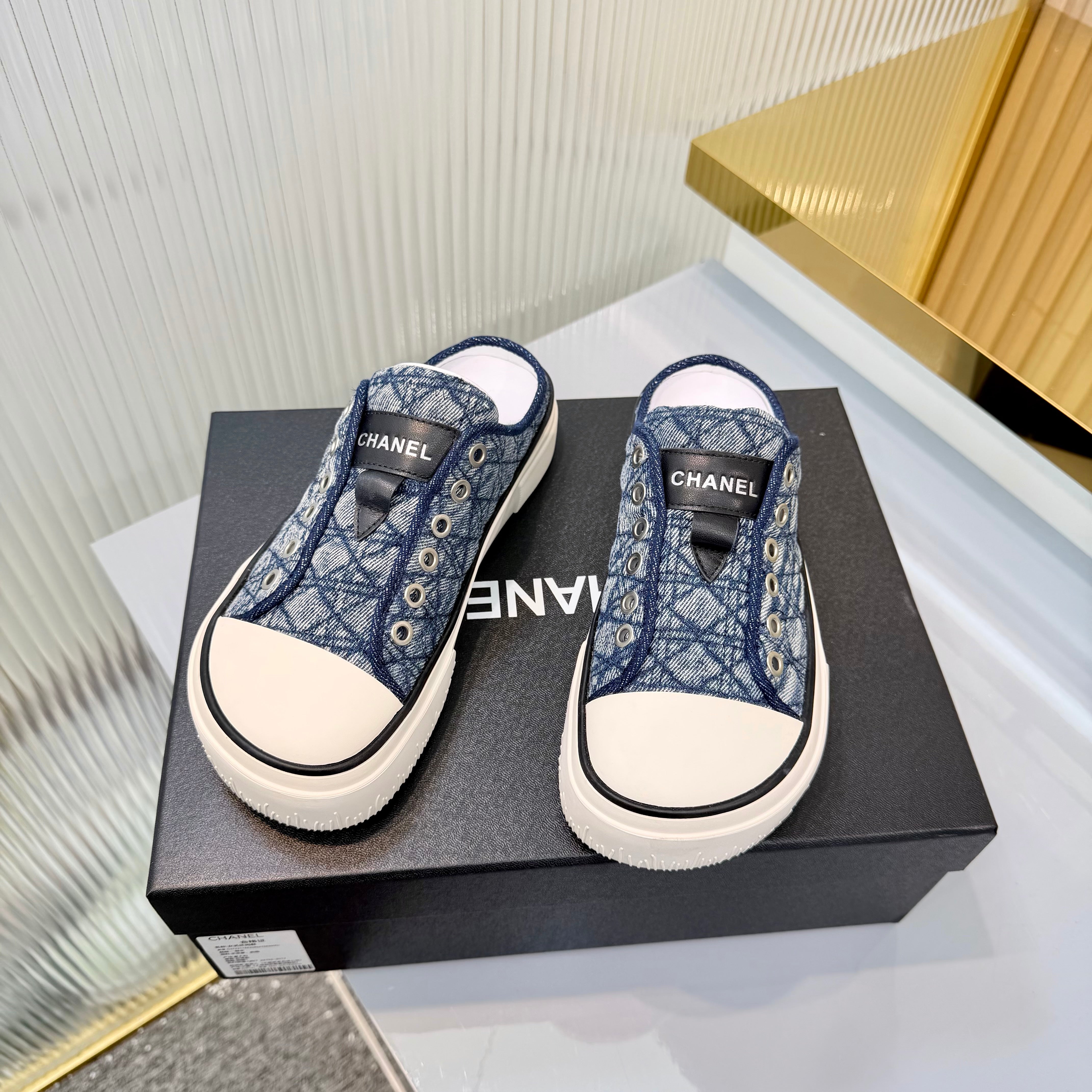 CC 26s Casual Sports Mules Dark Blue White Suede Cowhide 924002