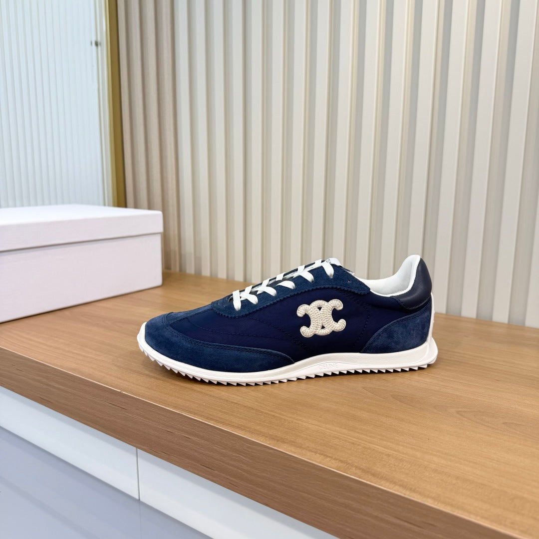 Celine 26s Runner Sneaker Dark Blue Mesh Suede 987341