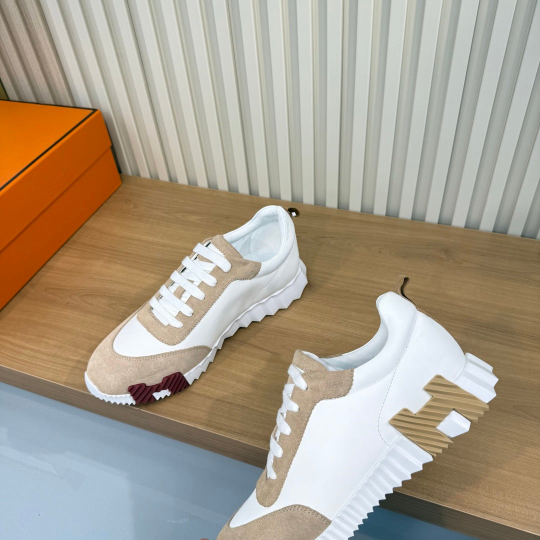 HM 26s Bouncing Sneakers 4cm White Beige Suede 146258